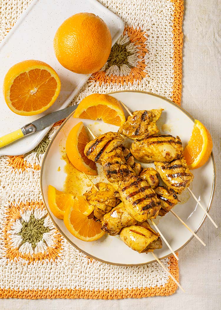 receta brochetas pollo marinado naranja