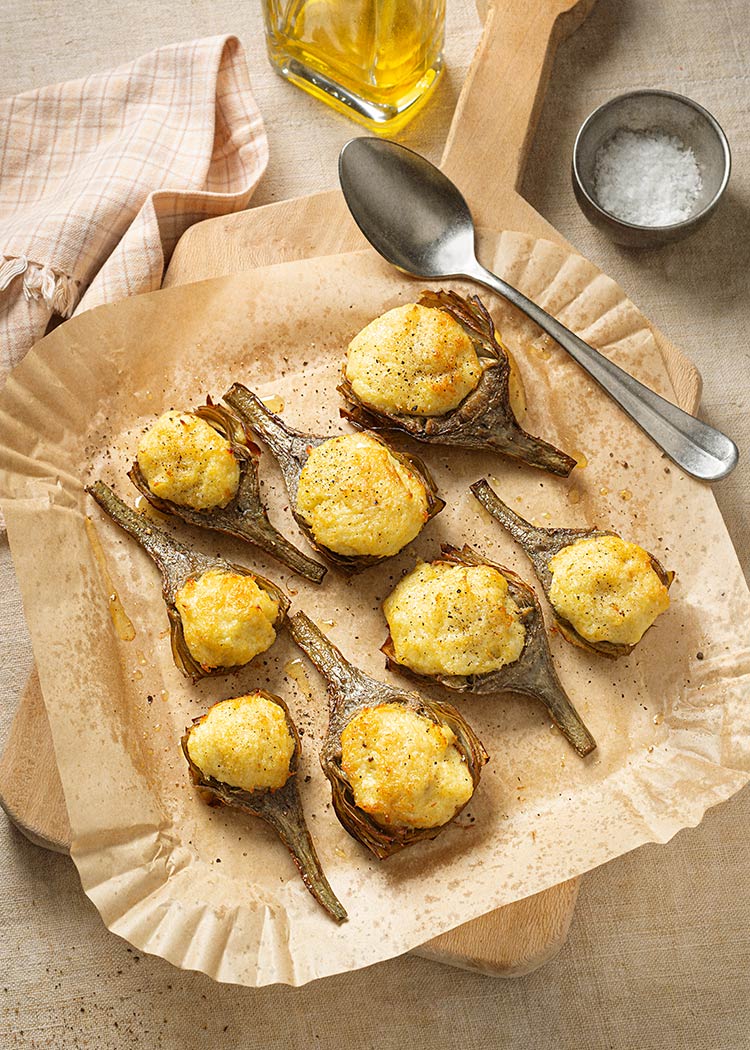 receta alcachofas rellenas bacalao